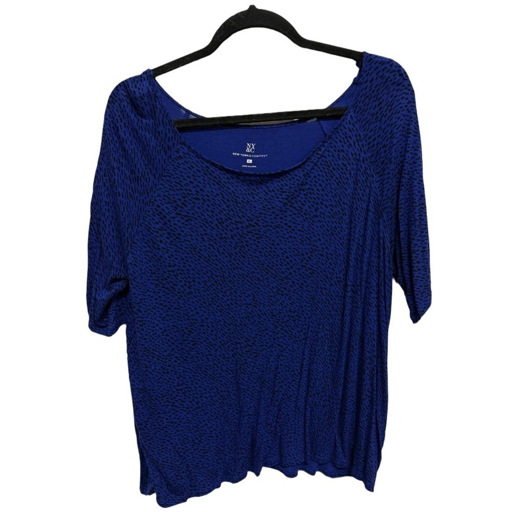 New York & Company Royal Blue Micro Dot Short Sleeve Top Size XL